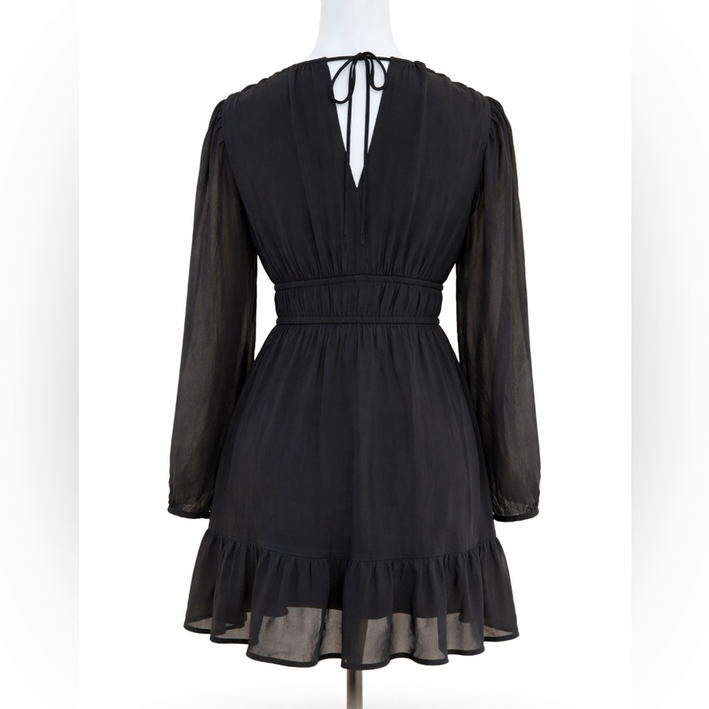 Japna Black Sheer Sleeve Mini Dress Boho Flowy Empire Waist Size S/P NWOT - Picture 2 of 7